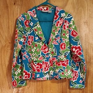 Y2K Vintage New Identity Floral Sequined Blazer Turquoise Green Pink India Med
